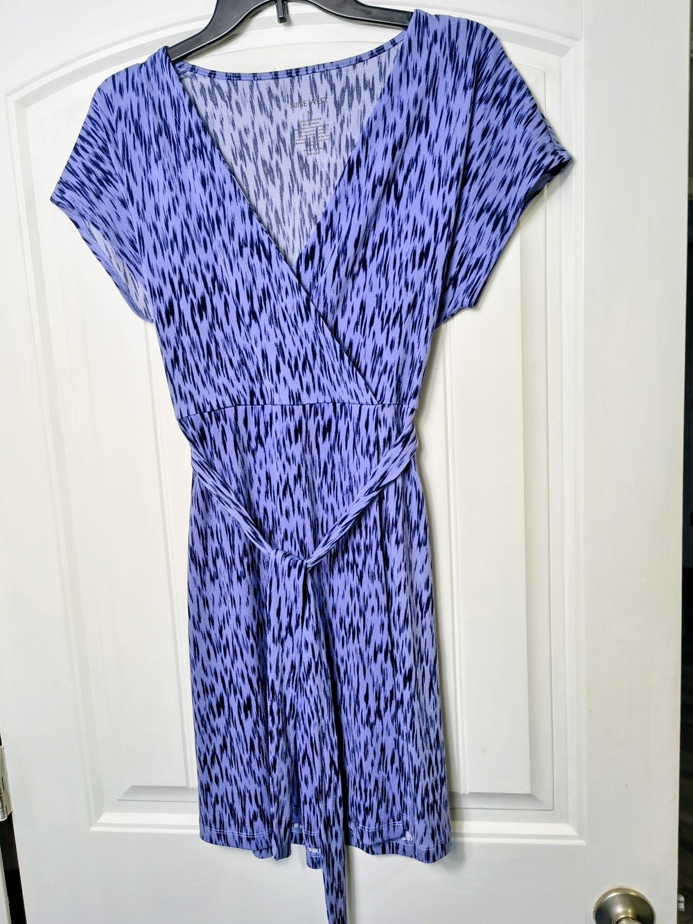 Nine West Lavender & Black Patterned Wrap Midi Dress